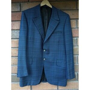 Louis‎ Roth Suit Jacket Men’s Size 42L Blue Plaid Mod Tailored Sport Coat 1970’s